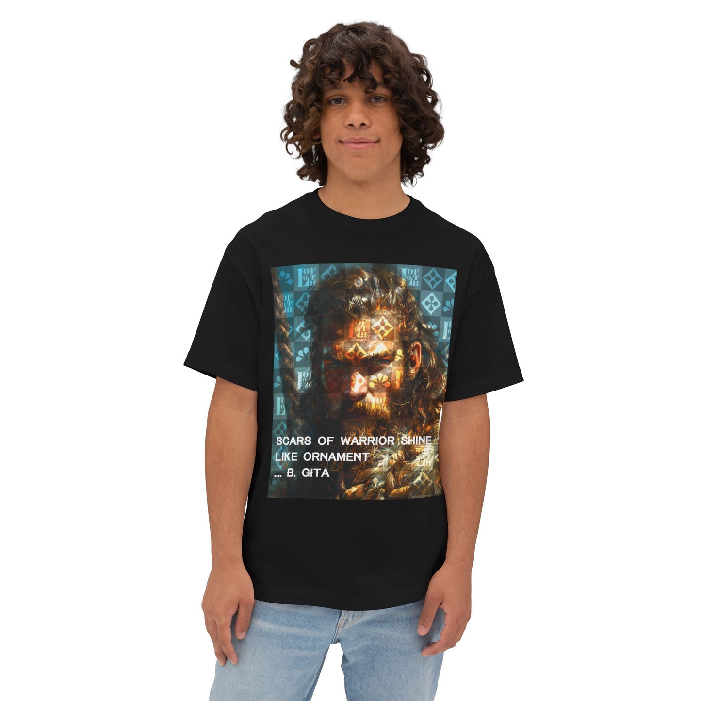 (F) Warrior Spirit Oversized Tee - Unisex White T-Shirt with Inspirational Art