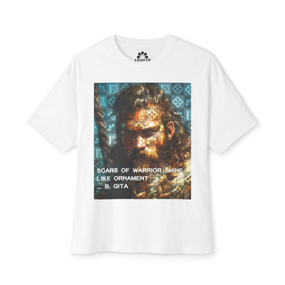 (F) Warrior Spirit Oversized Tee - Unisex White T-Shirt with Inspirational Art