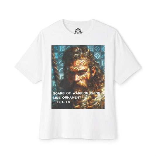(F) Warrior Spirit Oversized Tee - Unisex White T-Shirt with Inspirational Art